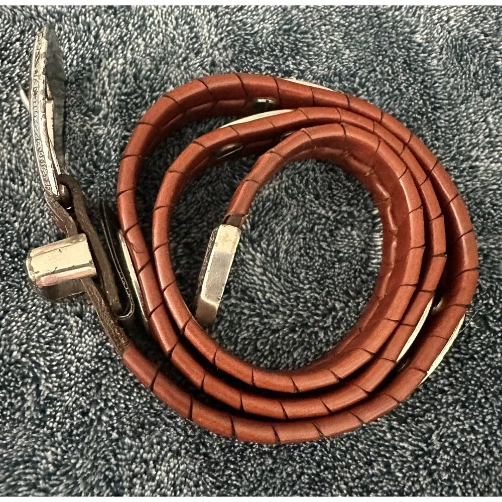 Brighton Belt Braided Brown Leather 5‎ Medallions Plus Buckle Western S VTG